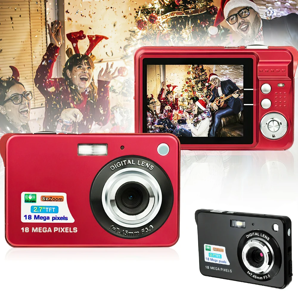 

Portable Digital Camera 1080P Video Camcorder 48MP Photo 8X Zoom Anti-shake 2.7 Inch Large TFT Screen USB Charge with Carry Bag