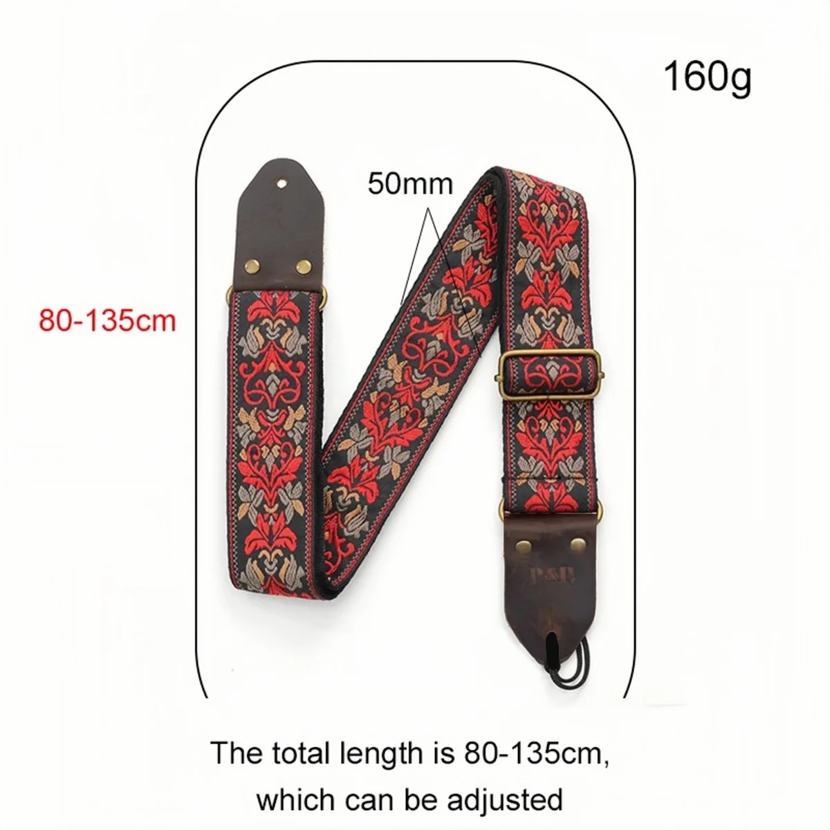 Miwayer Embroidered Guitar Strap Soft Vintage Flowers Adjustable Creative Watch Bands Cotton Belt & Leather Head