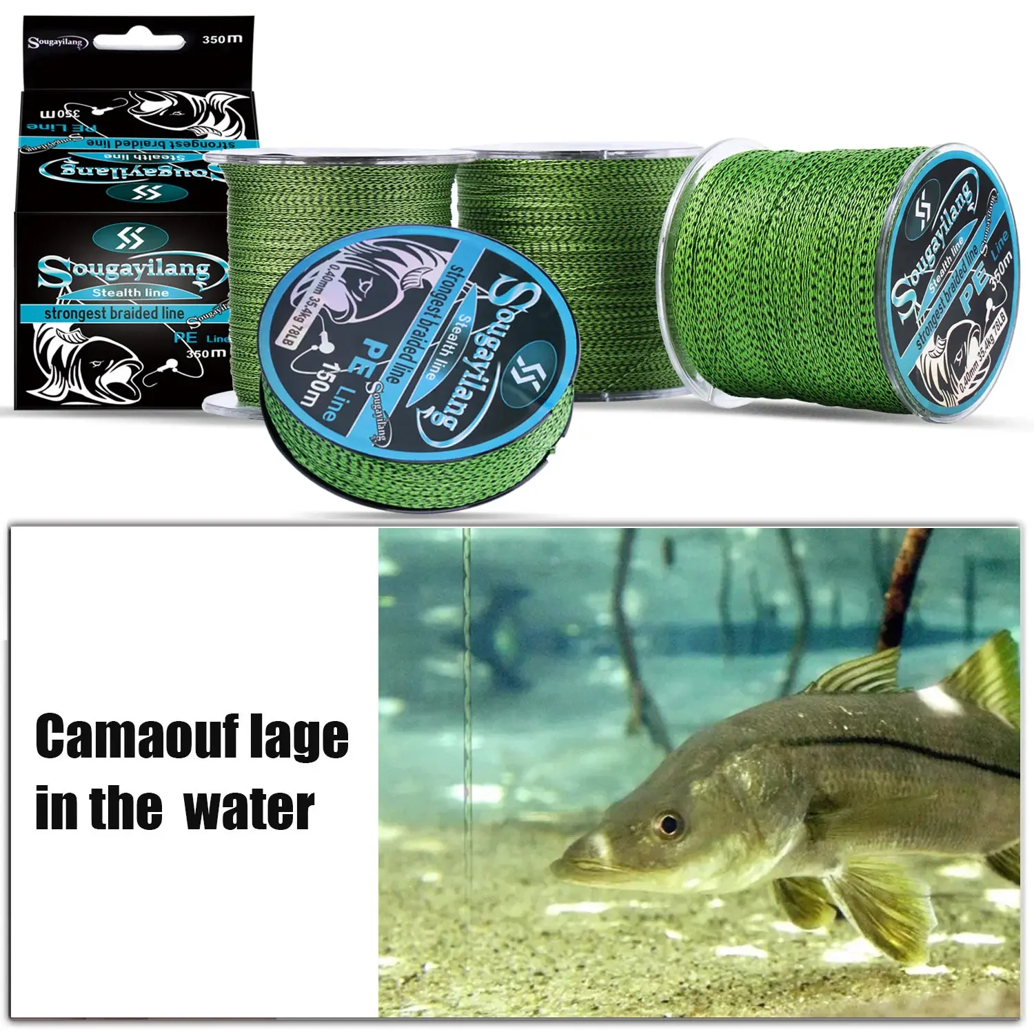 Sougayilang 150M 350m 550M 4 Strand Super Strong Braid Fishing Line Spot Camouflage Line Invisible Carp Fishing Line 9-35kg