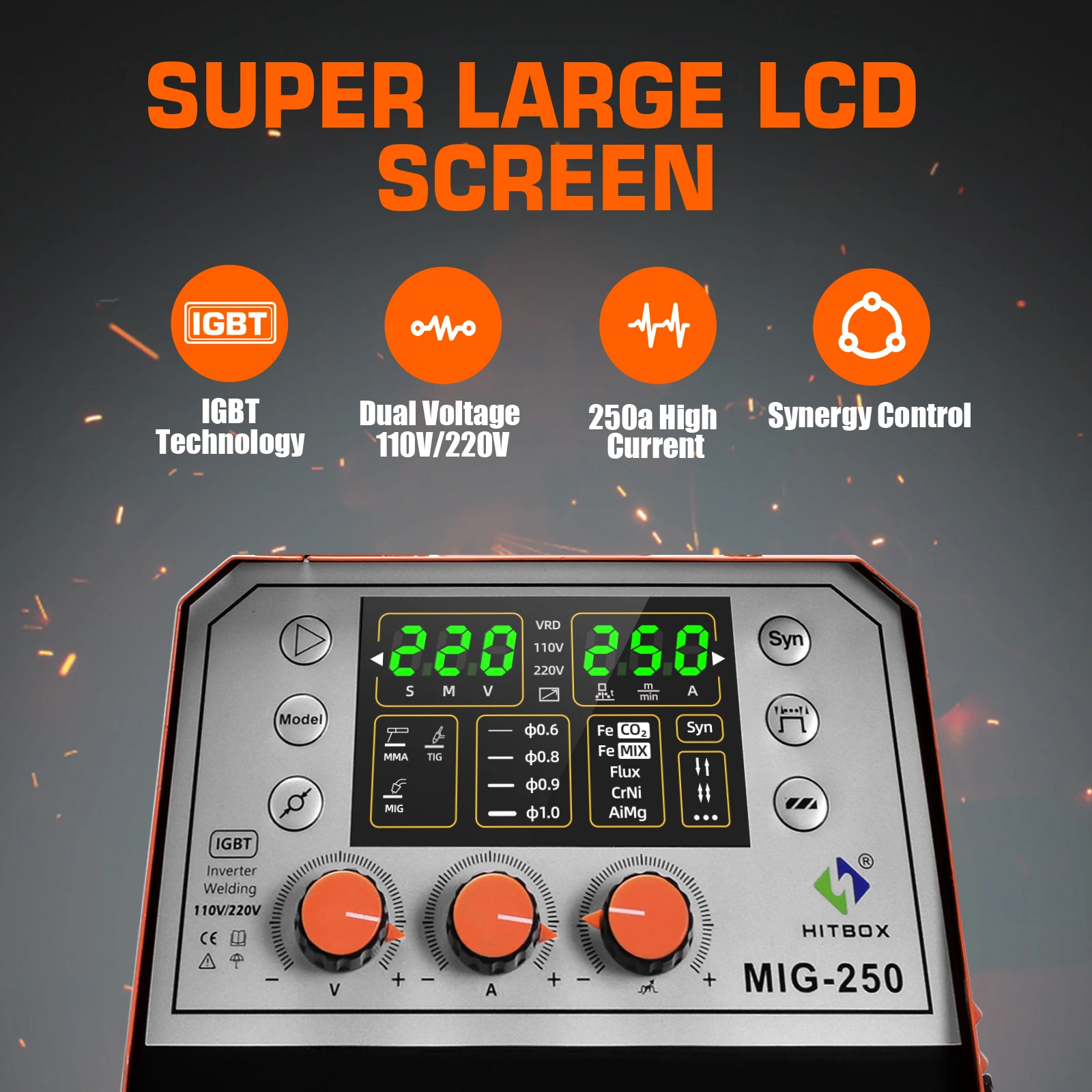 เครื่องเชื่อม MIG MMA Lift TIG รุ่น HITBOX MIG250 รองรับการเชื่อมแบบ MIG ได้ รองรับน้ำหนัก 1 กก. และ 5 กก. มอเตอร์ไฟฟ้ากระแสตรง 220 โวลต์ 13