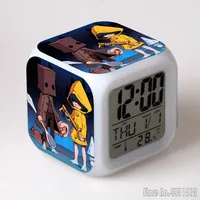 Anime Cartoon Little Nightmare 2 Alarm Clock Creative Student 8x8x8cm LED Cube with Colorful Light Display Time Week Month