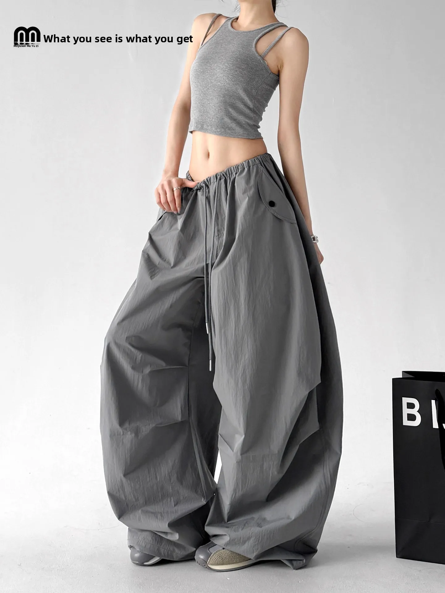 

Cool Fashionable Women's Work Pants Summer New Thin Wide Leg Loose Casual Pants Knife Pants Casual Style Elastic Waist