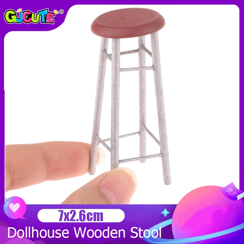 1:12 Dollhouse Miniature Bar Stool Chair Wooden Simulation High Stool Mini Living Room Furniture Decor For Doll House Kid Toys