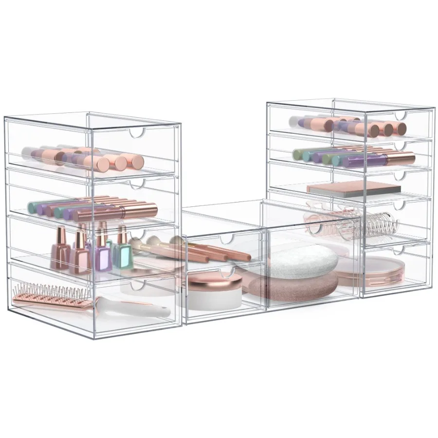 

3-Piece Acrylic Makeup Organizer 12 Drawer Stackable Storage Bins Clear