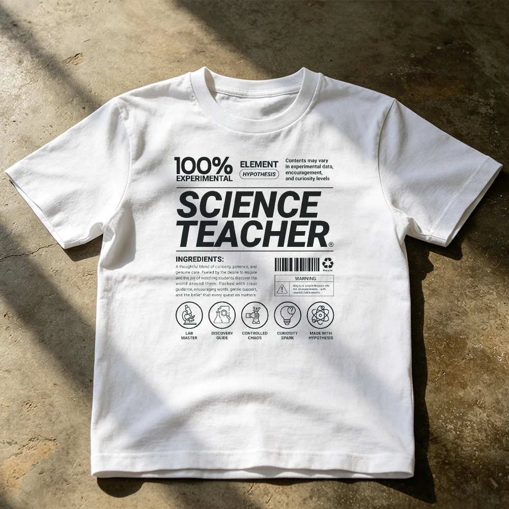 100 Percent Element Science Teacher Ingredients Label T Shirt Graphic Print Men Lab Experiment Humor Tee Educator Tops