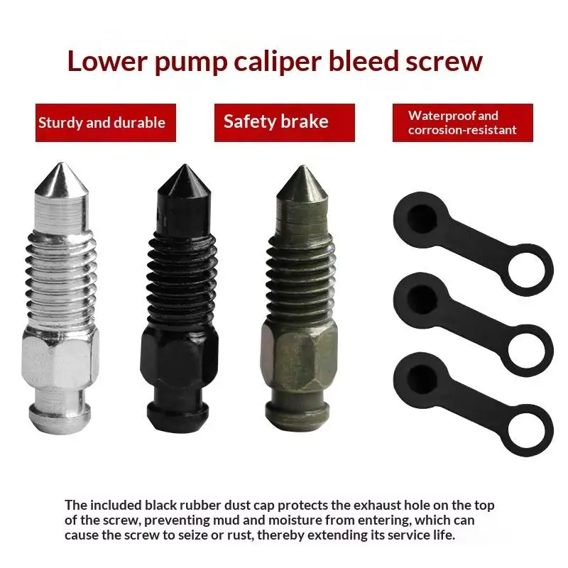 1Set Motorcycle Brake Pump Calipers Exhaust Bleed Screw With Rubber Dust Cap For Moped Scooter