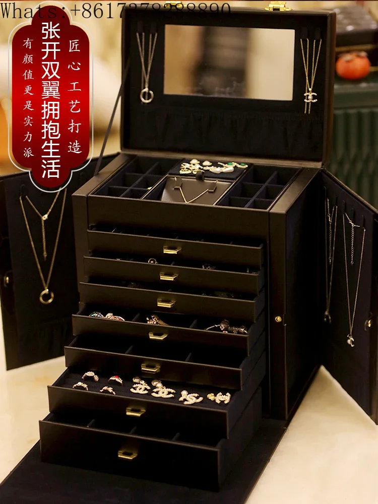 High end jewelry box, European style high-capacity password lock, jewelry storage box, multi-layer wooden