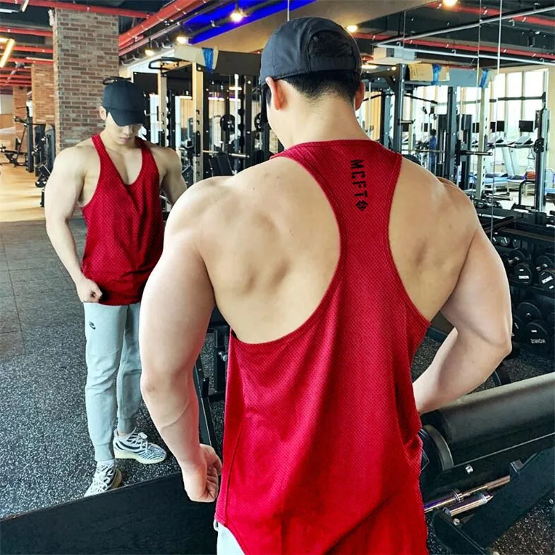 Gym Tank Tops Men Bodybuilding Sleeveless Shirt Summer Mesh Quick Dry Breathable Y Back Muscle Vests Fitness Sports Tshirts
