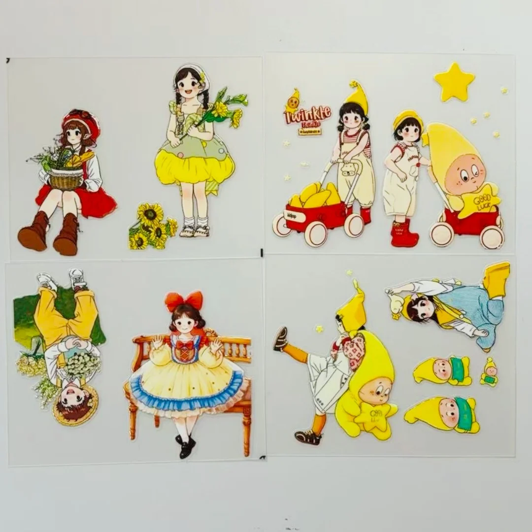 

12.8 New 14 Models, Flat Sticker DIY PET Little Girl Series, Mobile Phone Back Card Collage