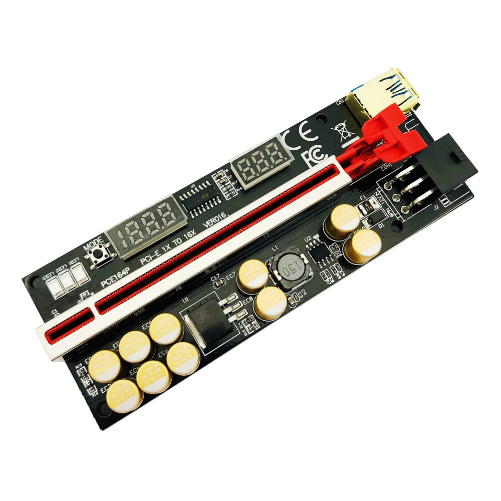 1-10 pz più nuovo VER016 PCIE Riser 016 V016 Riser PCI Express X16 tensione di temperatura 3 RGB LED 6 P USB Mining Riser per scheda Video