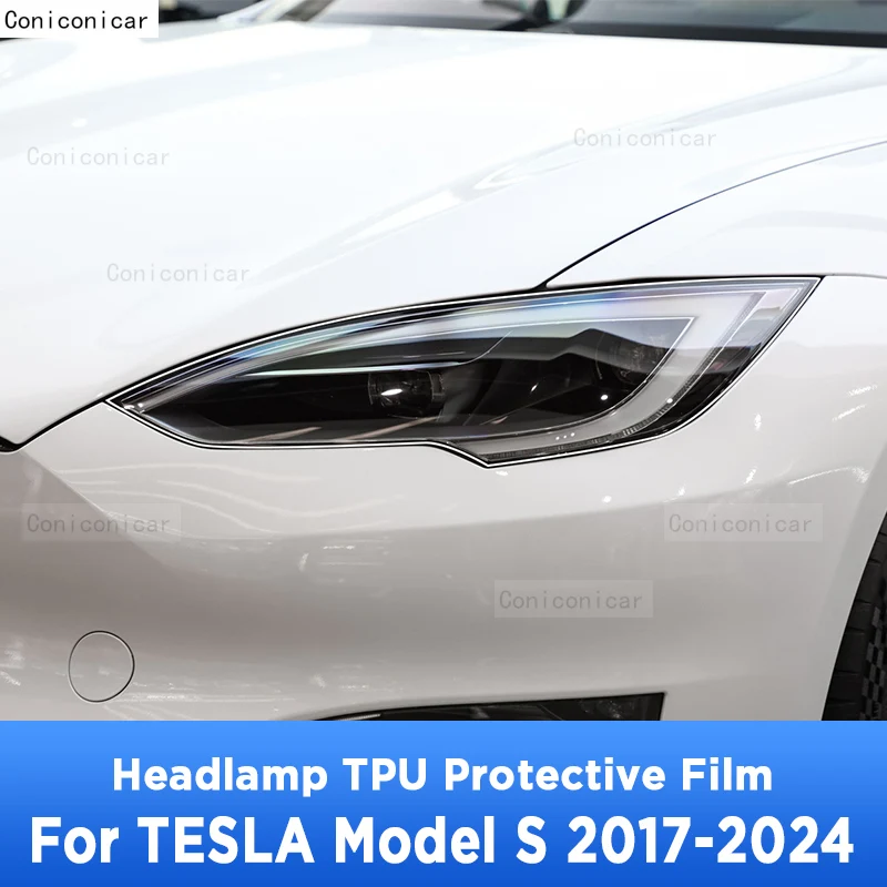 

For TESLA Model S 2017-2024 Car Exterior Headlight Anti-scratch Front Lamp Transparent TPU Protective Film Accessories Sticker