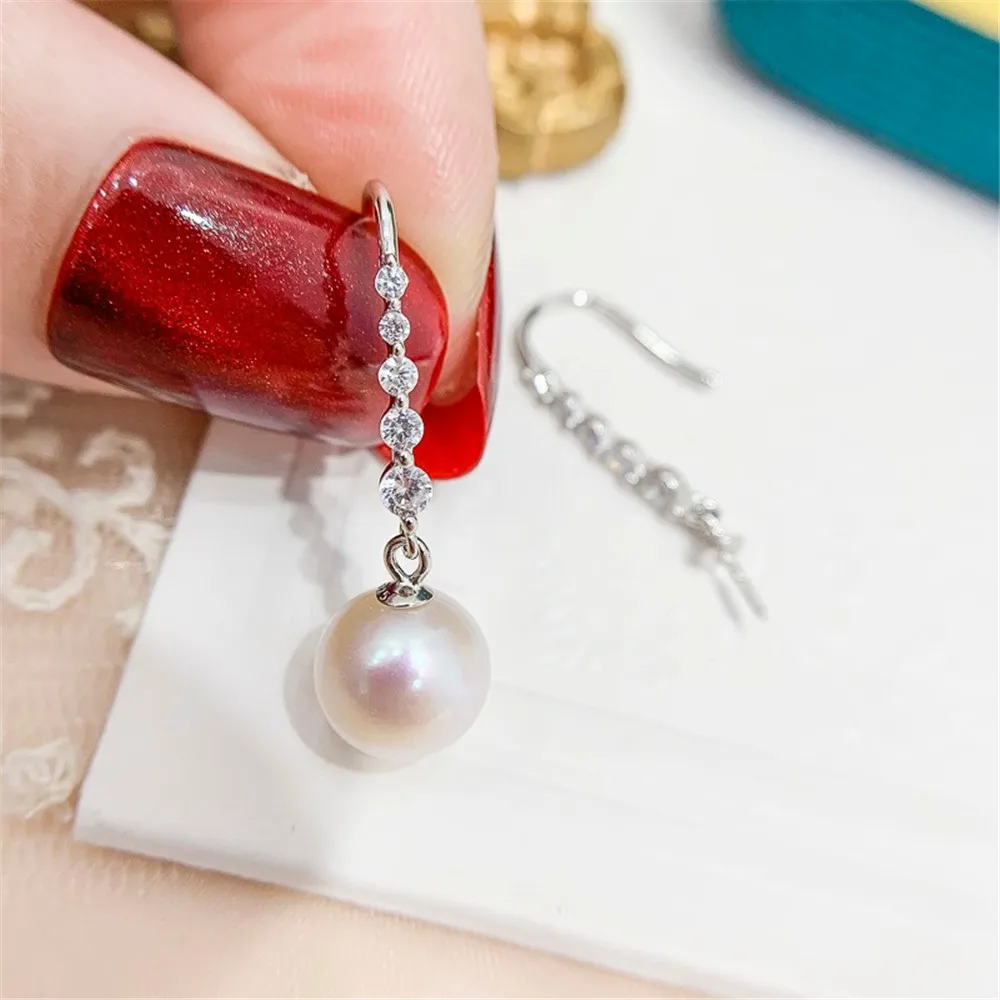 DIY Pearl Accessories S925 Pure Silver Ear Stud Empty Support Fashion Silver Earring Support Fit 7-12mm Round Elliptical Beads