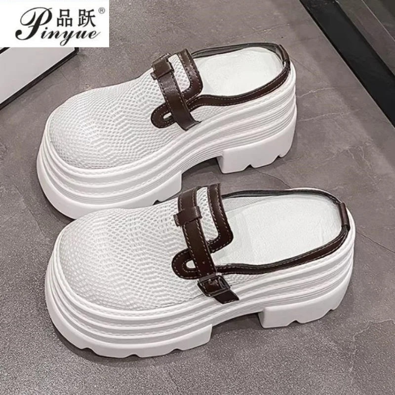 

Women 10CM High Heels Chunky Sneakers New Summer Females Buckle Platform Slippers Wedge Sandals Slides Shoes 34-39