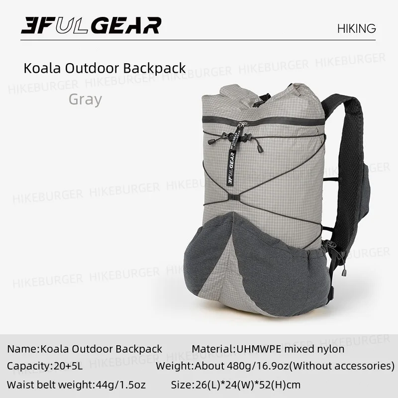 3F UL GEAR Koala Outdoor UHMWPE Backpack Ultralight Camping 20+5L Backpack IXPE Soft Back Unisex Traveling Hiking Mountaineering