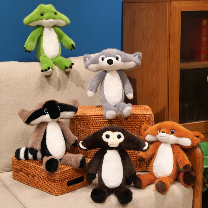 Cute Forest Animal Plush Toy Fox Wolf Raccoon Frog Stuffed Animals Woodland Creature Collection Soft Gift for Kids Nature Lovers