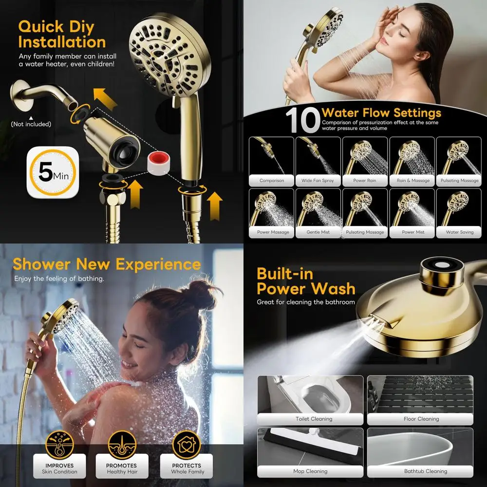 

Anti-clog 10W High-Pressure Handheld Shower with Magnetic Rainfall Wand, Power Wash, and Wall Brackets