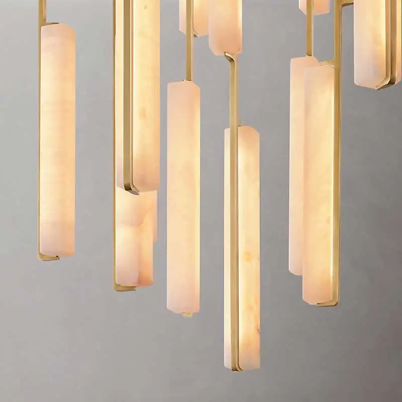 

REVEN Lustre Black Modern Chandelier Brass Accents Long strip Marble Pendant Light for Kitchen Island Dimmable Customizable