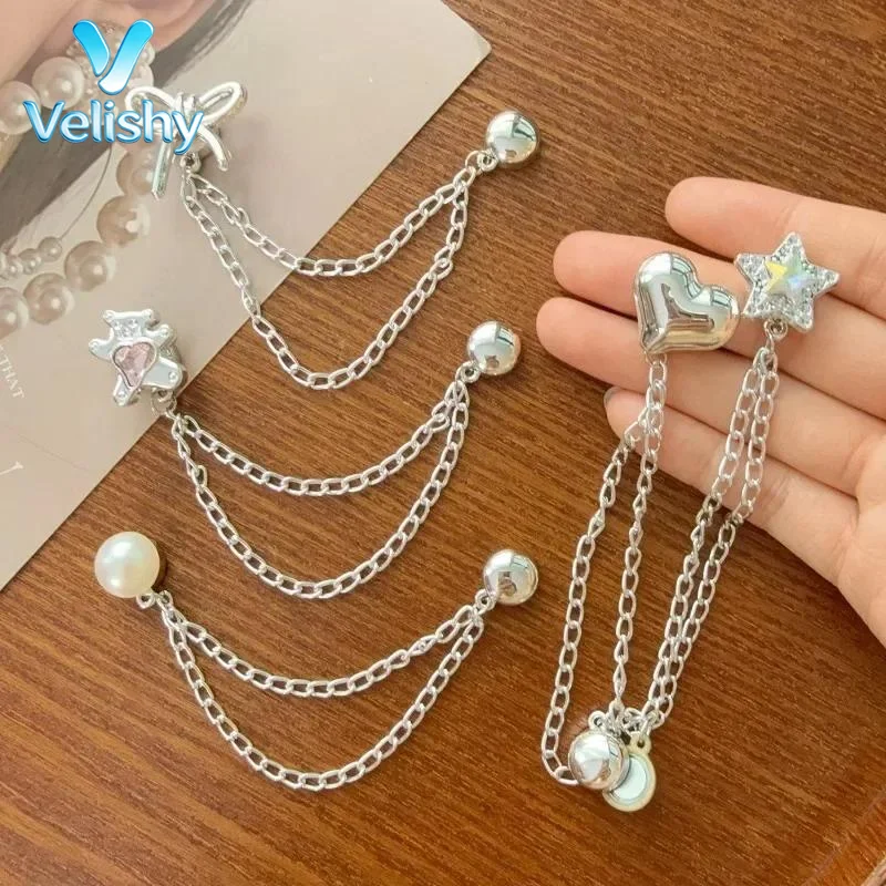 2Pcs Chain Tassel Clothing Clips Adjustable Multi-Function Trouser Leg Cinch Clips for Women Men Daily Outfits