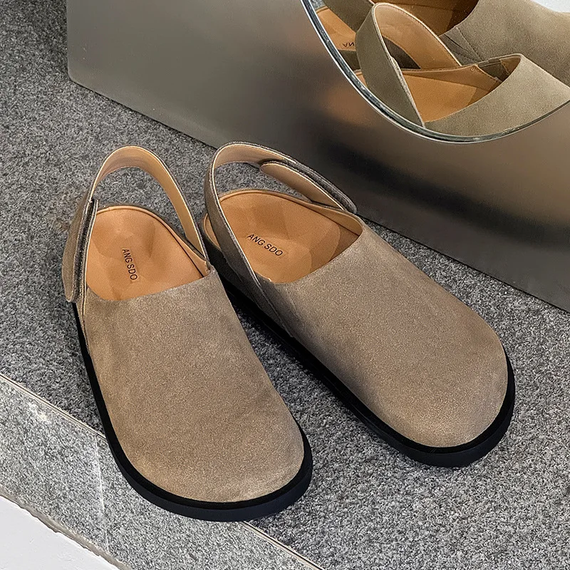 

Модные повседневные мужские замшевые сандалии без шнуровки с круглым носком и петлей на крючках. Летние сандалии. Мужские туфли на плоской подошве. Универсальные тапочки.