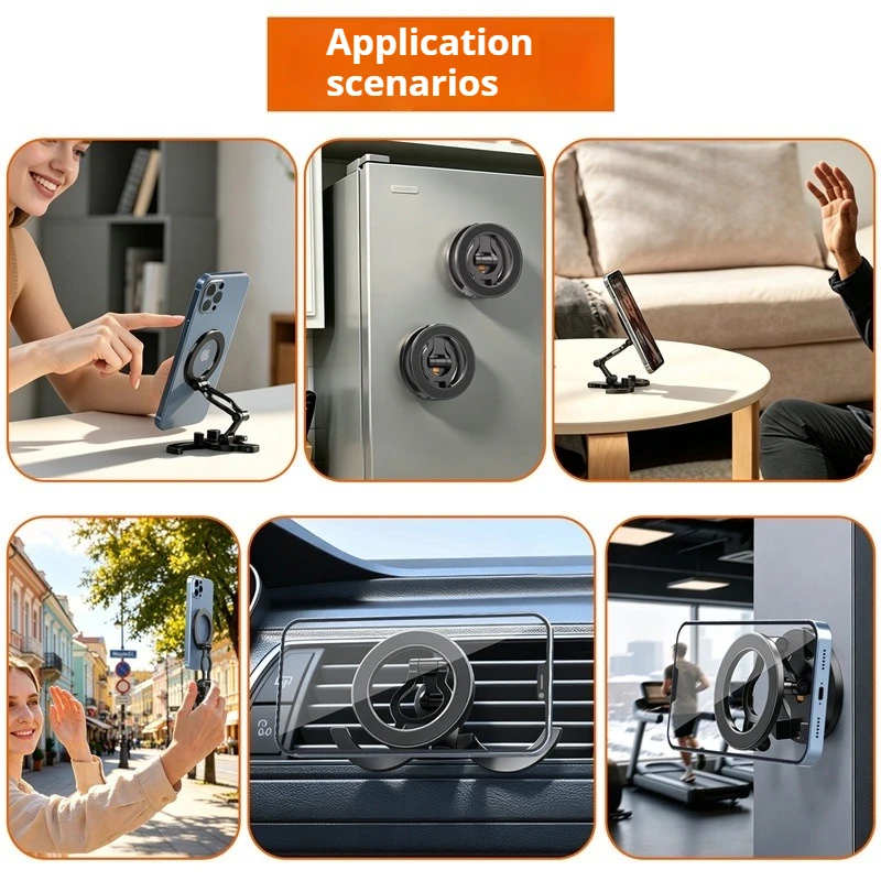 New Car Navigation Folding Bracket, Magnetic Multi-function 360-degree Rotation Innovative Three-axis Mobile Phone Holder