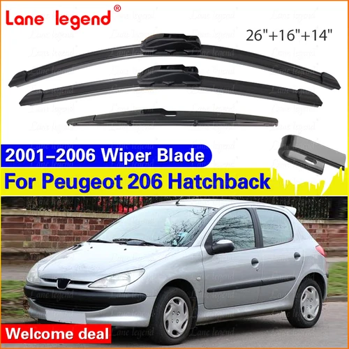 Juego de limpiaparabrisas delantero y trasero, 3 uds., para Peugeot 206 Hatchback 2006 2005 2004 2003 2002 2001 26 ""+ 16"" + 14""