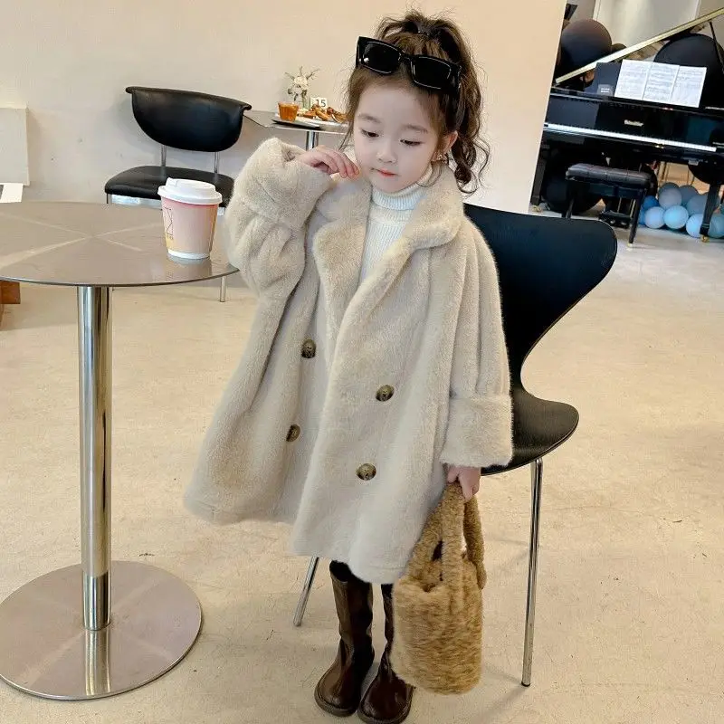 Children's Fur One-piece Coat Girls' Imitation Mink Fur Medium Long Winter Thickened Warm Fur Coat