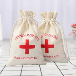 10/30pcs Wedding Favor Holder Bag Hangover Kit Bags for Guests Gift Red Cross Cotton Linen Pouches Festival Event Party Supplies