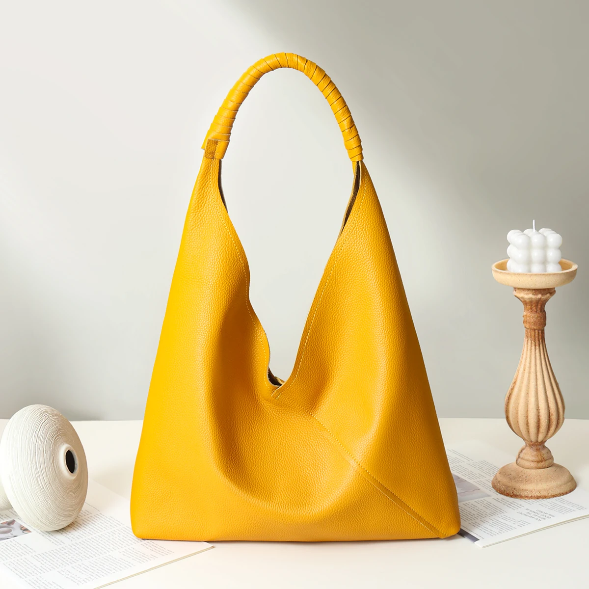 

Simple Top-Layer Cowhide Underarm Large Bag, Handmade Genuine Leather Shoulder Tote Bag, Soft Leather Commuter Business Handbag with a Small Bag Inside