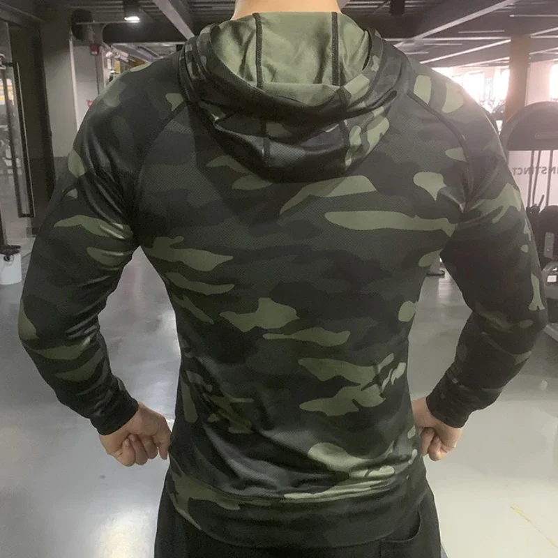 Mens Running Sport Compression Hoodies Outdoor Sun Protection Hooded Jackets Gym Fitness Breathable Shirts Tops Fishing Coats