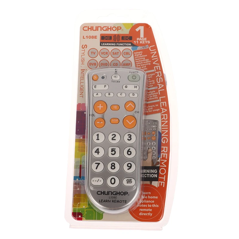 Combinational Universal IR Learning-Type Remote Control Controller Chunghop L108E per TV/SAT/DVD/CBL/dvb-t/AUX Big Button Copy