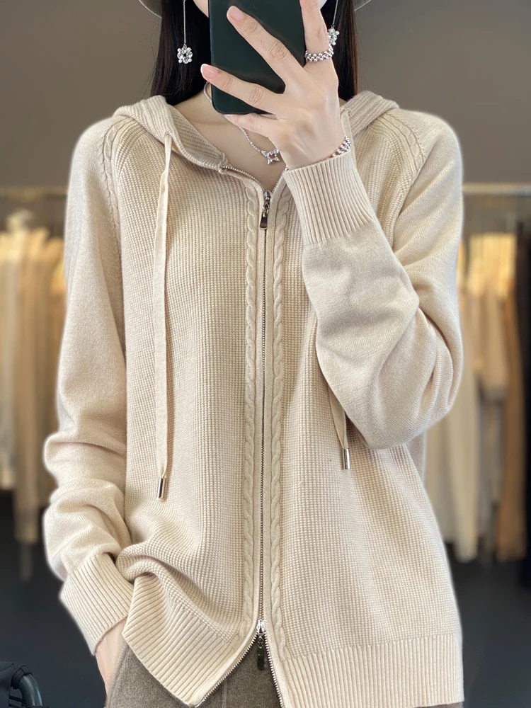 New Hoodies And Cardigans Hooded zip-up Long Sleeve Coat For Women Lady Clothing Fashion Hoody Knitted Jumpers Female Outerwears