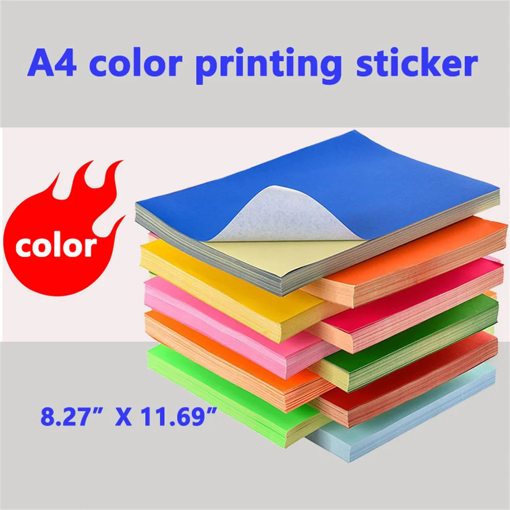10Sheets A4 Color Stickers Paper, Laser Inkjet Printer Copier Craft Paper Colorful Self Adhesive Label Matte Surface Paper Color