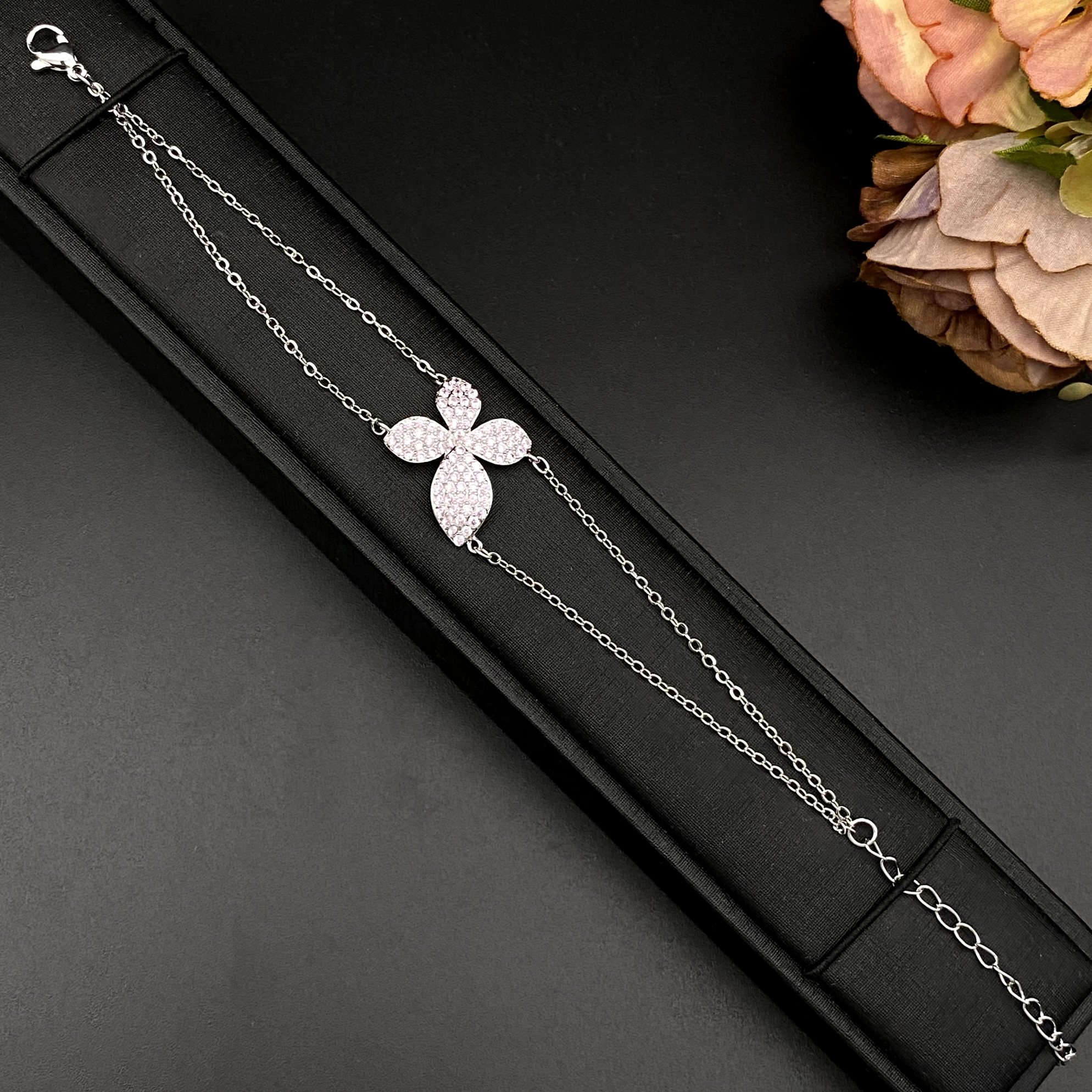 Falair Copper Electroplated Four-Leaf Clover Jewelry, Cubic Zirconia Shine - Gift Box Ready for Daughter/Mom, Xmas, Thanksgiving