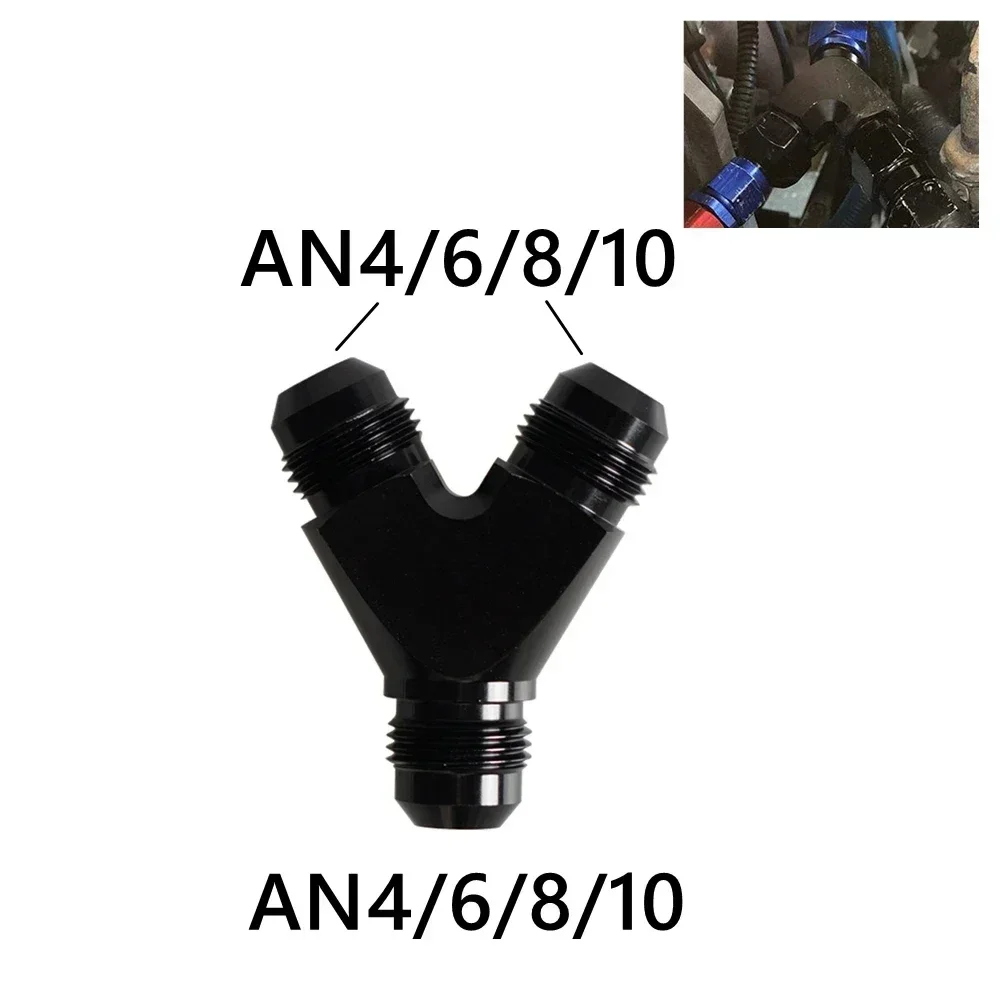 AN4 AN6 AN8 AN10 Universal Y Adapter Block Male Thread Fuel Hose Fitting Adapters Tee oil pipe joint Aluminium Black