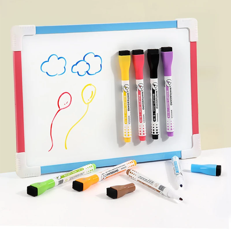 8pcs Magnetic Dry Erase Marker Children\'s Painting Whiteboard Pen Fine Tip Magnetic Water-Based Pen with Erasable Cap Magnet