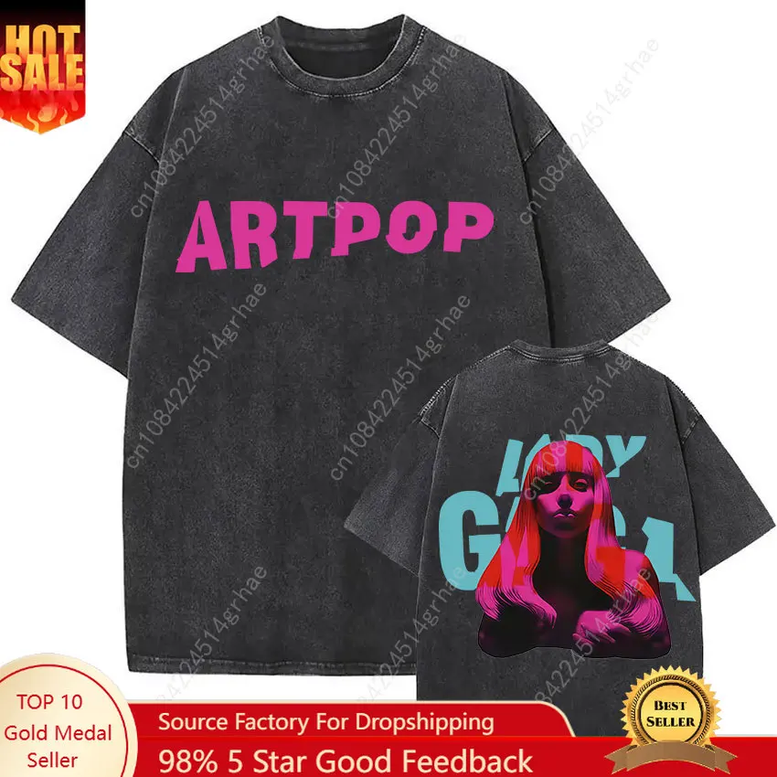 

Vintage Washed Lady Gaga Artpop Graphic Print T Shirts Men Women Fashion High Quality Oversized Cotton T-shirt Loose Streetwear
