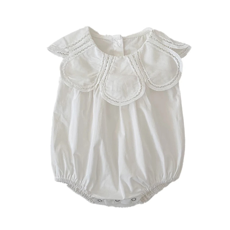 0-24M Baumwolle Sommer Baby Mädchen Kleidung Neugeborenes Baby Mädchen Strampler Ärmelloser Blütenblatt-Kragen Overall – Detail 14