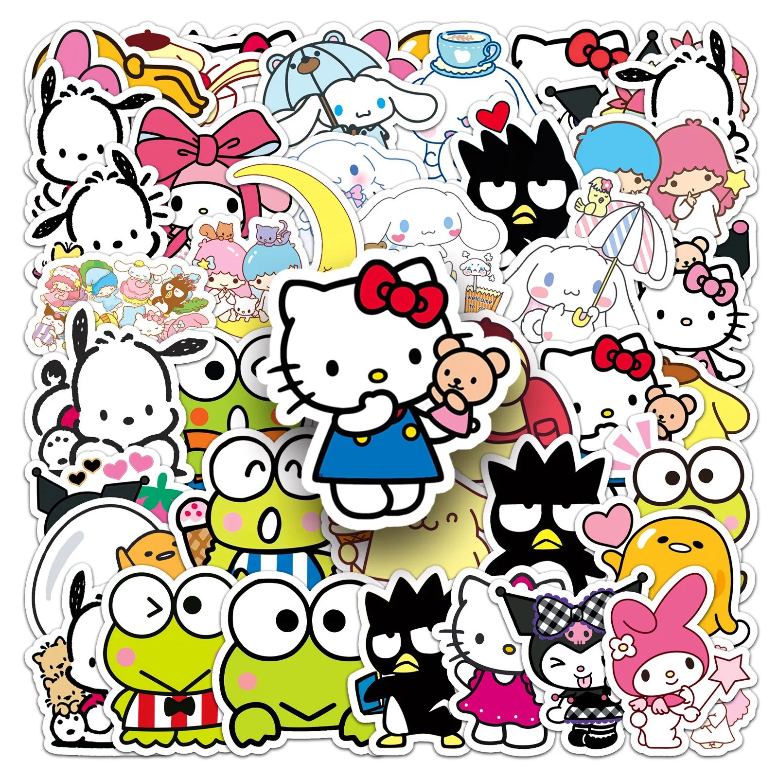 (50 Stück) Niedliche Cartoon Sanrio Mix Graffiti-Aufkleber Kawaii Pochacco Melody Kuromi Sticker für Gepäck, Handy, Anime-Aufkleber