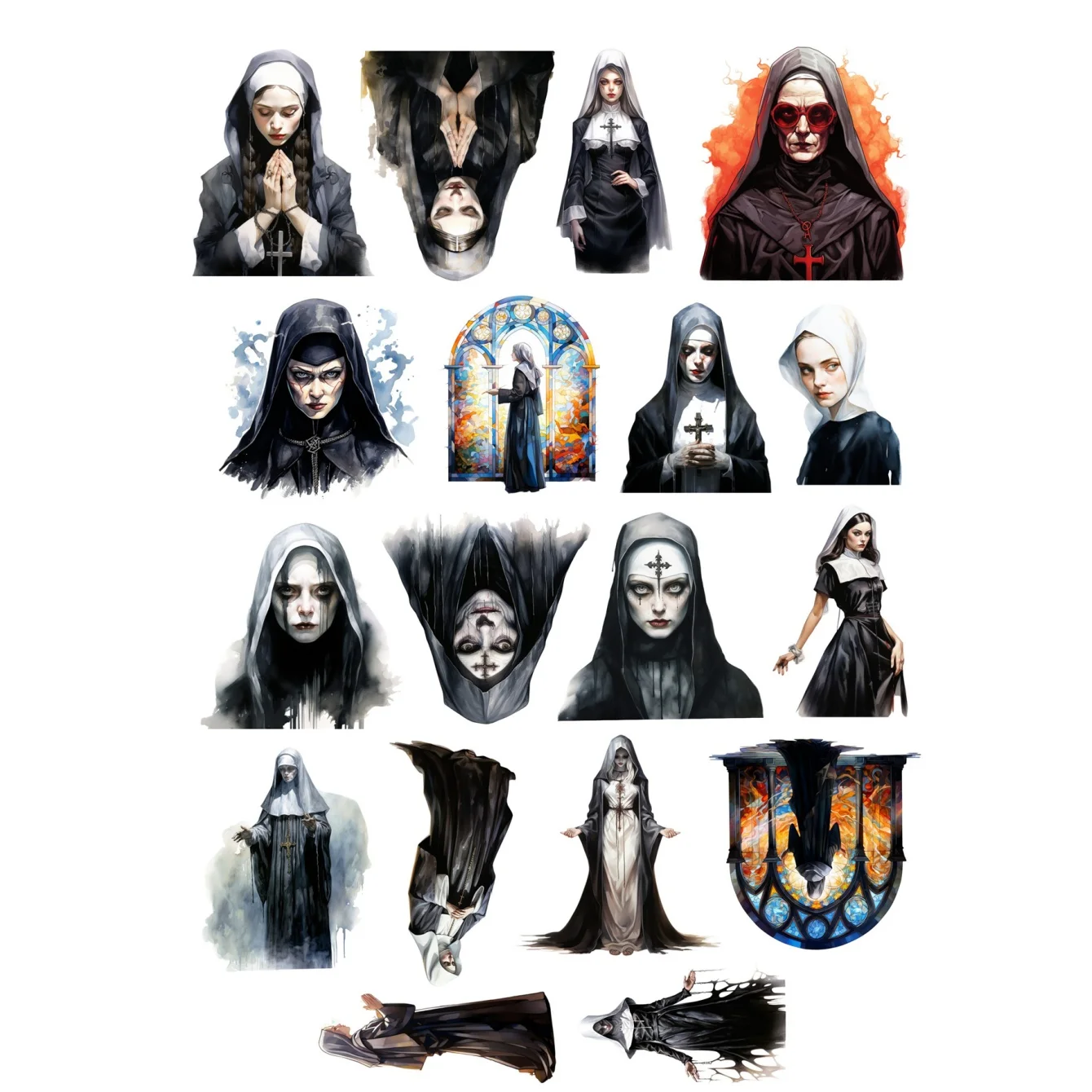 18pccs  Retro Dark Gothic style Horror Robe Repair Stickers Daily DIY Photo Album Mobile Phone Sticker Decorative Scrapbooking