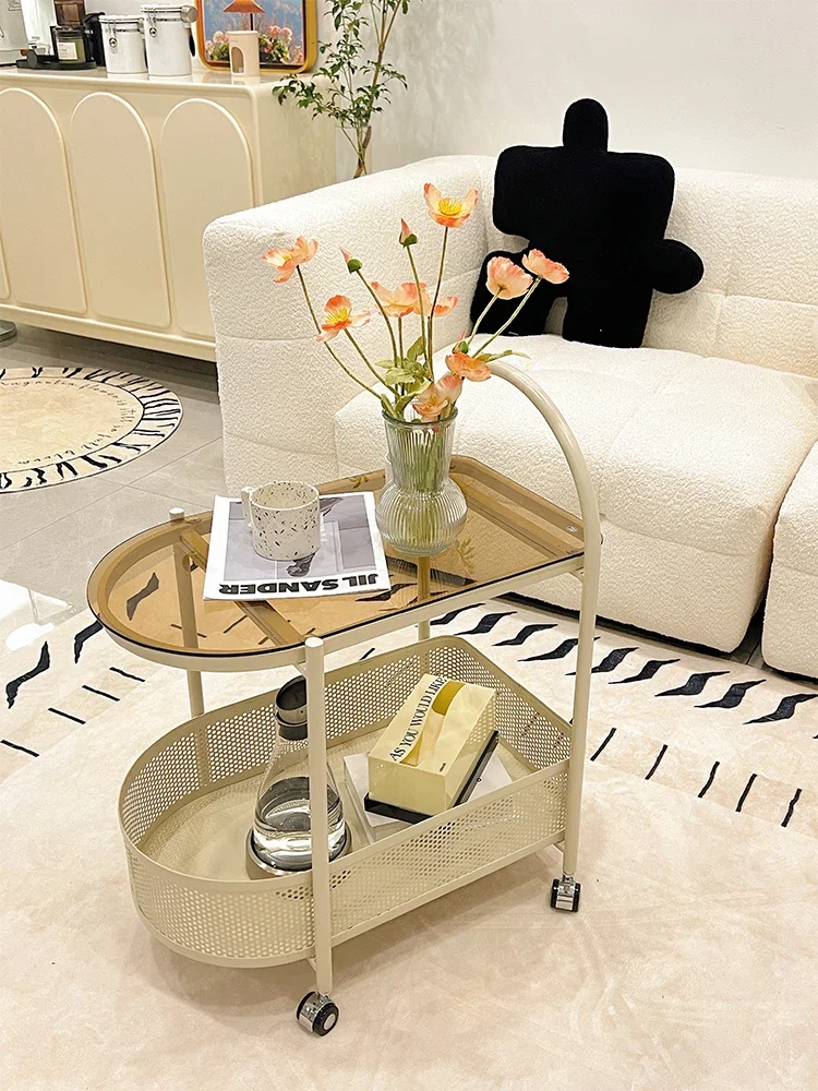 

Creamy living room, sofa side table, removable coffee table, side table, small trolley, glass sideboard, small table