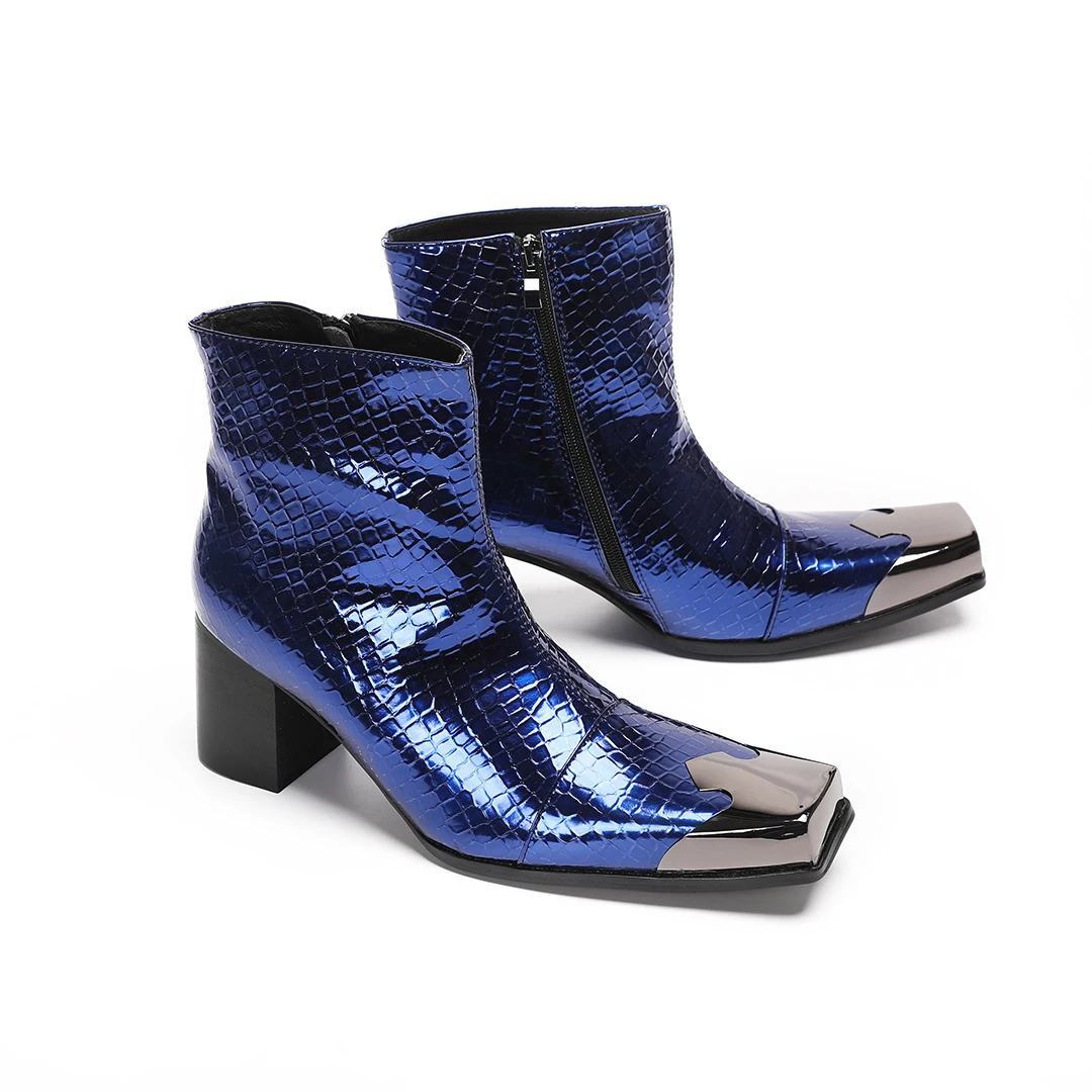 Men Square Toe Genuine Leather - Block Heel Ankle Boots 评论和价格