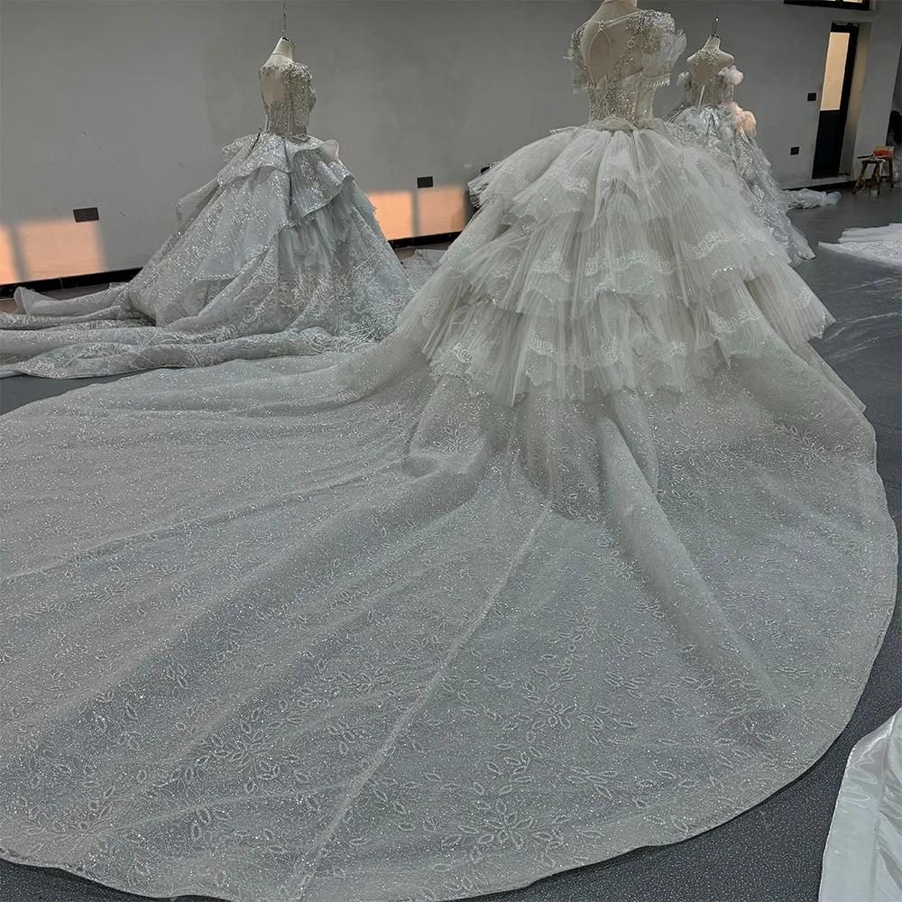 Romantique robe de bal de cuello carré vestido de novia de entreniento de la Corte de perlas vestido de novia de prince