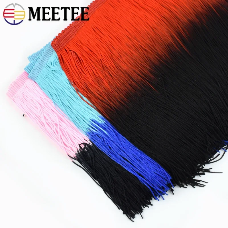 5Meters Meetee 20cm Polyester Tassels Fringe Gradient Color Lace Trim Fabric DIY Clothing Latin Dress Curtain Decor Material