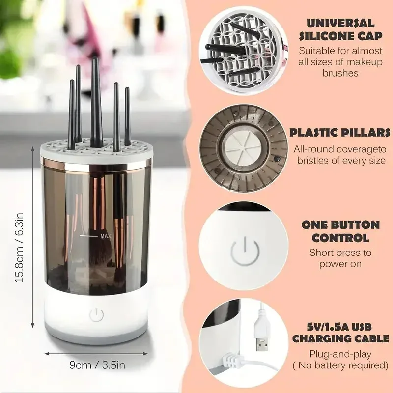 Automatic Electric Makeup Brush Cleaner USB Plug Portable Eyeshadow Brush Holder Holder Tools and Dryer Beauty Makeup Tools view 5