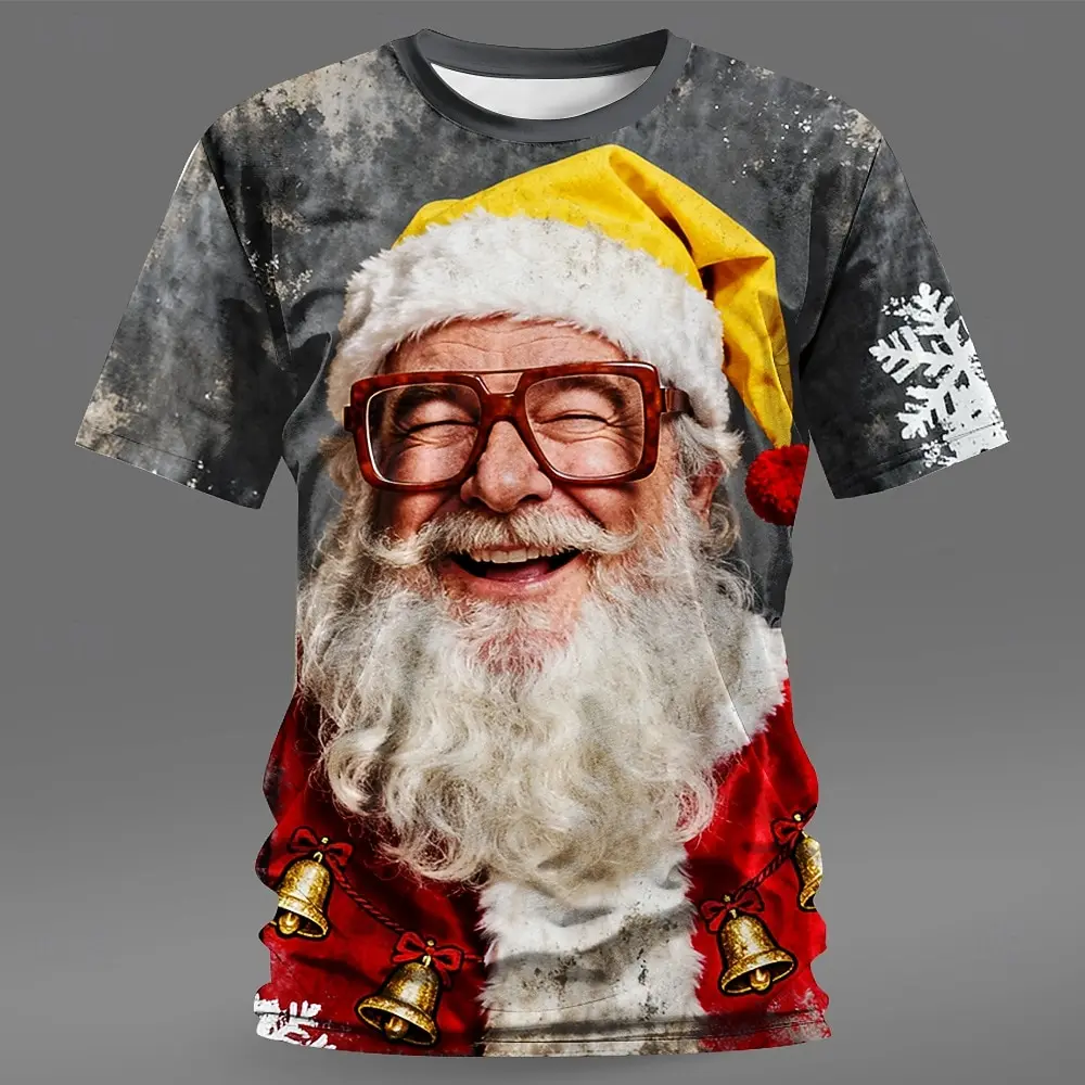 تي شيرت مطبوع ثلاثي الأبعاد بتصميم نمط سانتا كلوز ملتوي، تي شيرت كاجوال برقبة دائرية وأكمام قصيرة، قمة الموضة للخريف #4