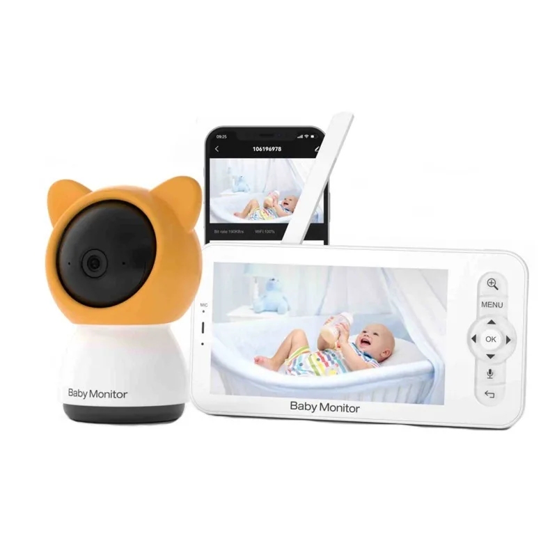 Baby Monitor 5inch Camera Wifi Phone App,1080P Pan-Tilt,4X Zoom,Night Vision,2-Way Talk,3000mAh Battery,Electronic Babyphone