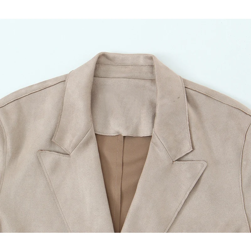 2025 Women Autumn Blazers Coats Casual Solid Loose Jacket Female Elegant Street Long Sleeve Suede Blazer Outerwear Clothing