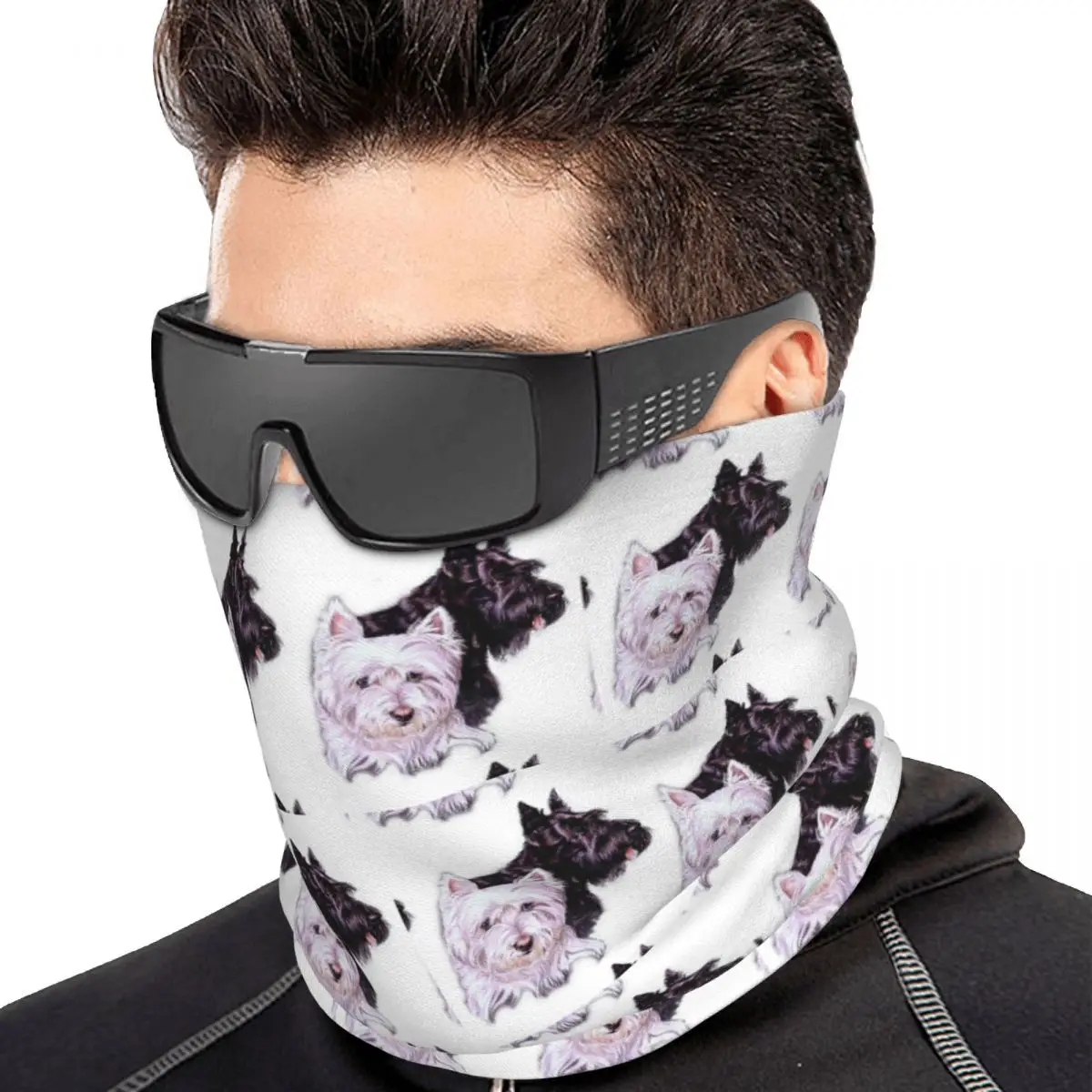 Scotty And Westie Collage Bandana Neck Gaiter Printed Wrap Scarf Running Face Mask For Men Women Adult Washable