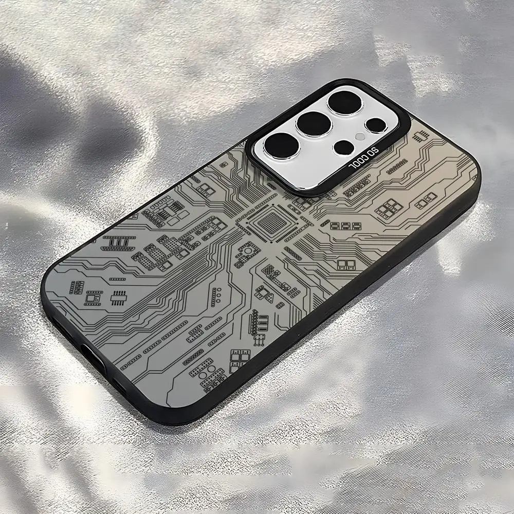 Cool Circuit Board Phone Case For Samsung Galaxy S25 Edge S24 S23 S22 S21 S20 Ultra Funda Silicone Silver Cover