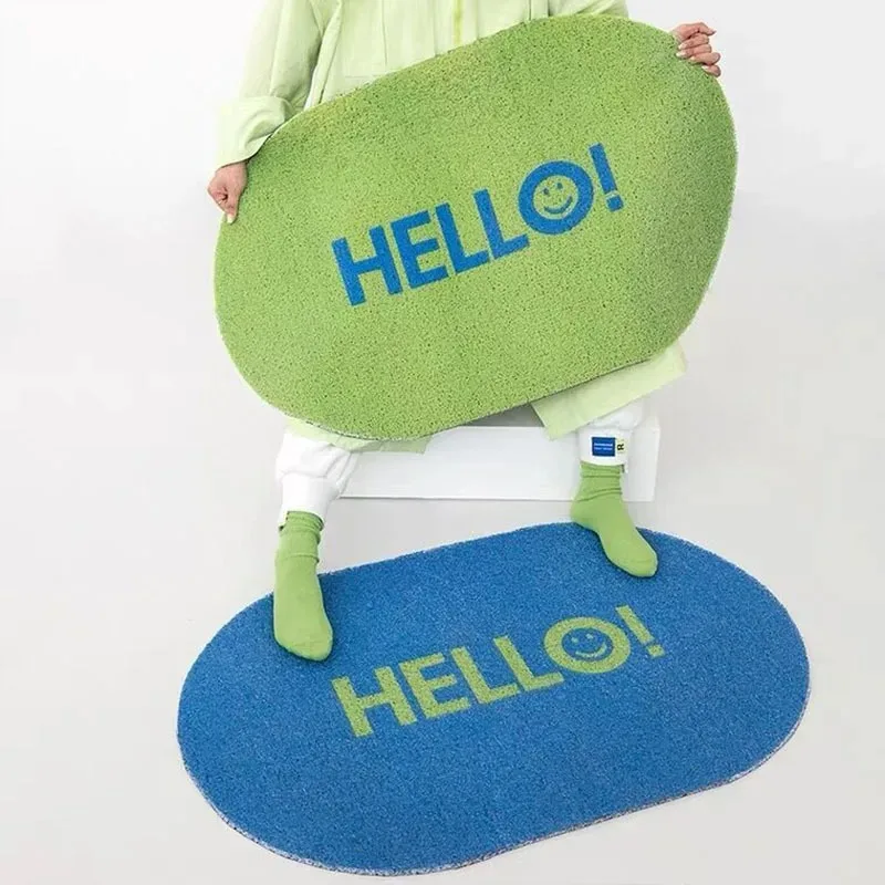 Hello Welcome Entrance Doormat Silk Loop PVC Non-slip Floor Mats for Entryway Porch Hallway Carpet Home Decor Dust Removal Rugs